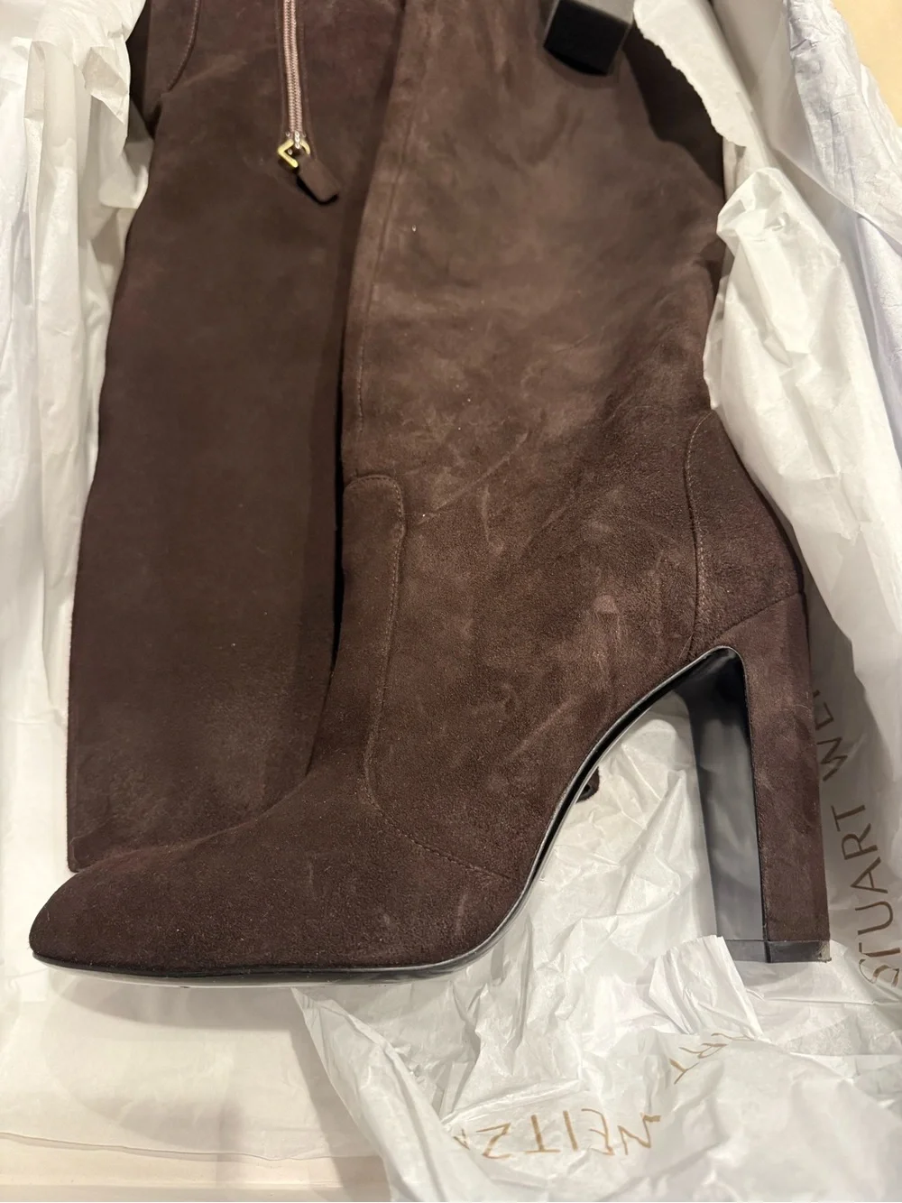 Stuart Weitzman Tall Suede Over-the-Knee Dark Brown Vida 100 Knee High Boot EU41